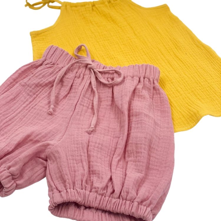 Imagine Pantaloni bufanti de vara pentru copii din muselina,  Blushing Pink