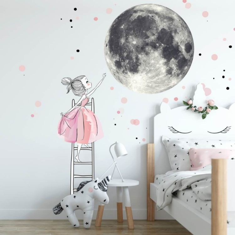 Imagine Autocolant pentru perete - Luna si fetita pe scara