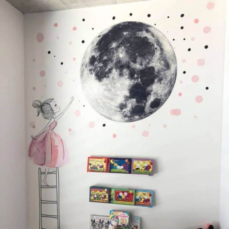 Imagine Autocolant pentru perete - Luna si fetita pe scara