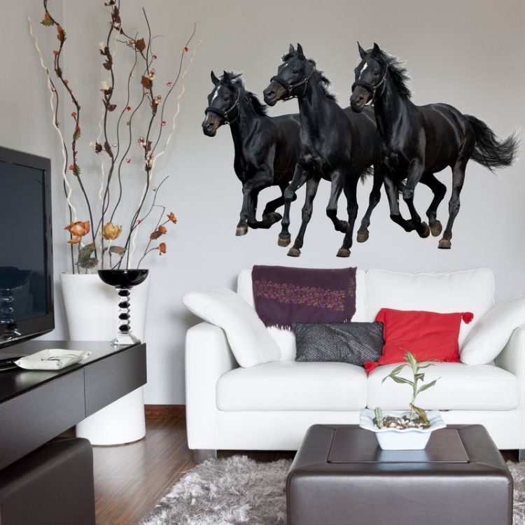 Imagine Autocolant pentru perete cu trei cai negri mari 90 x 135cm 