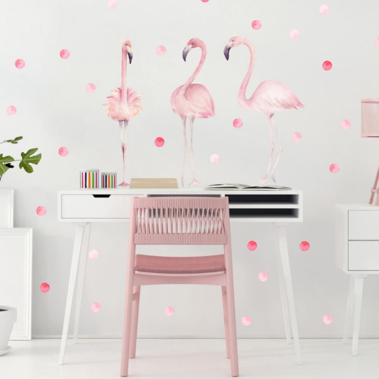 Imagine Autocolant pentru perete - flamingo roz cu sfere  100 x 50 cm