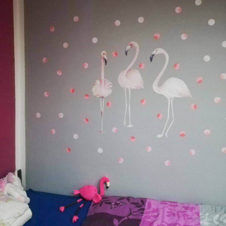 Imagine Autocolant pentru perete - flamingo roz cu sfere  100 x 90 cm