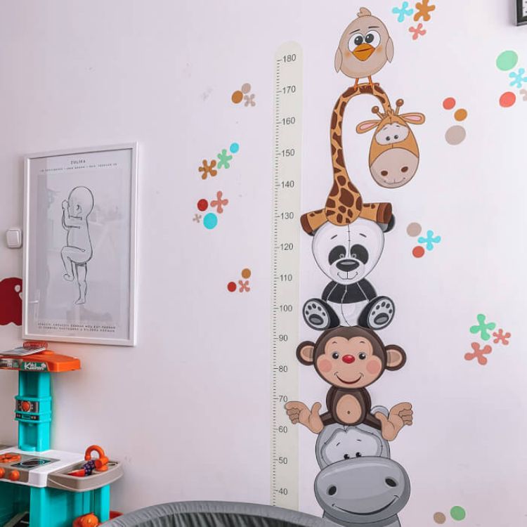 Imagine Autocolant pentru perete - Metru de masurare a inaltimii copiilor cu animale fericite (180 cm)