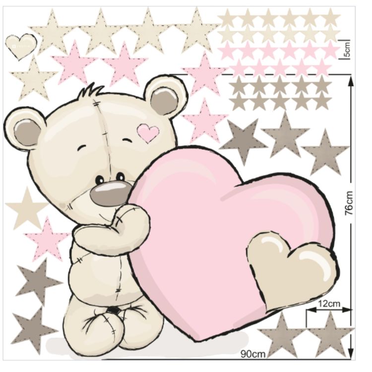 Imagine Autocolant ursulet cu stele roz 